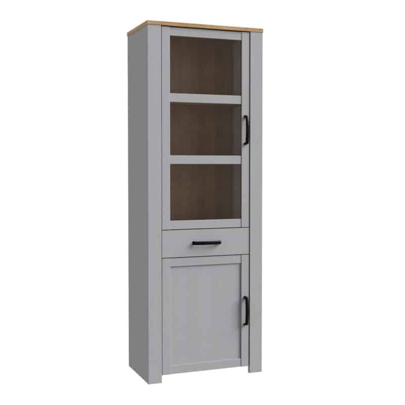 Furniture To Go Bohol 2 door 1 drawer narrow grey display cabinet
