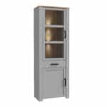 Furniture To Go Bohol 2 door 1 drawer narrow grey display cabinet with led lighting
