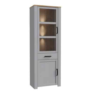 Furniture To Go Bohol 2 door 1 drawer narrow grey display cabinet with led lighting