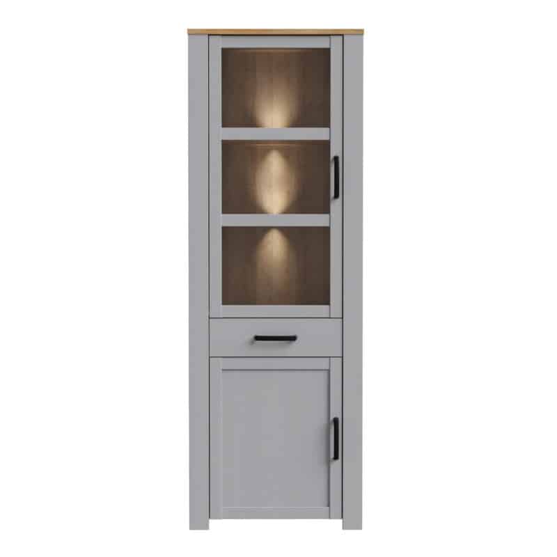 Furniture To Go Bohol 2 Door 1 Drawer Narrow Grey Display Cabinet With LED Lighting The Home and Office Stores