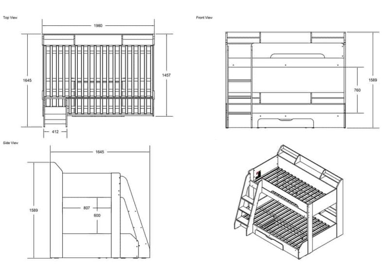 Flair Furnishings Flick Triple Bunk Bed Grey