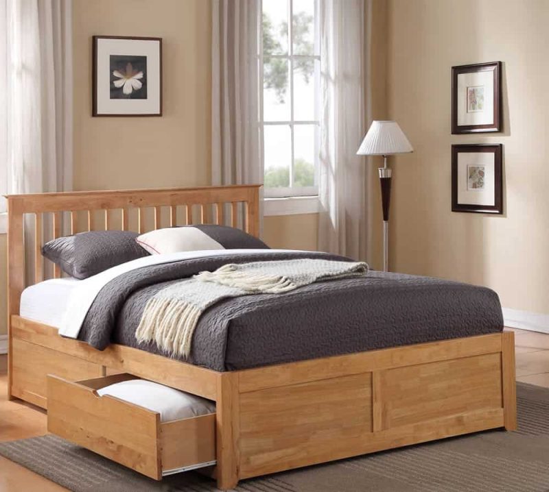 Flintshire Furniture Pentre Hardwood Oak Fixed Drawer Bed Frame