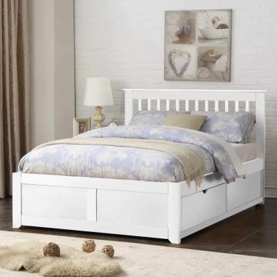 Flintshire Furniture Pentre Hardwood White Fixed Drawer Bed Frame