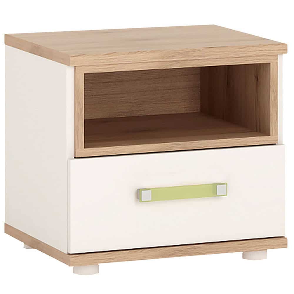 Furniture To Go 4 Kids 1 Drawer Bedside Cabinet Lemon Handles Oak White