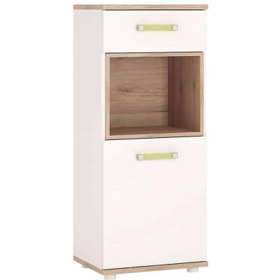 Furniture To Go 4 Kids 1 Door 1 Drawer Narrow Cabinet Lemon Handles Oak White