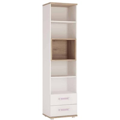 Furniture To Go 4 Kids Tall 2 Drawer Bookcase Lilac Handles Oak White