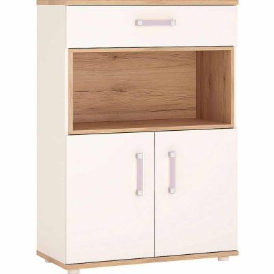 Furniture To Go 4 Kids 2 Door 1 Wide Drawer Cupboard Lilac Handles Oak White