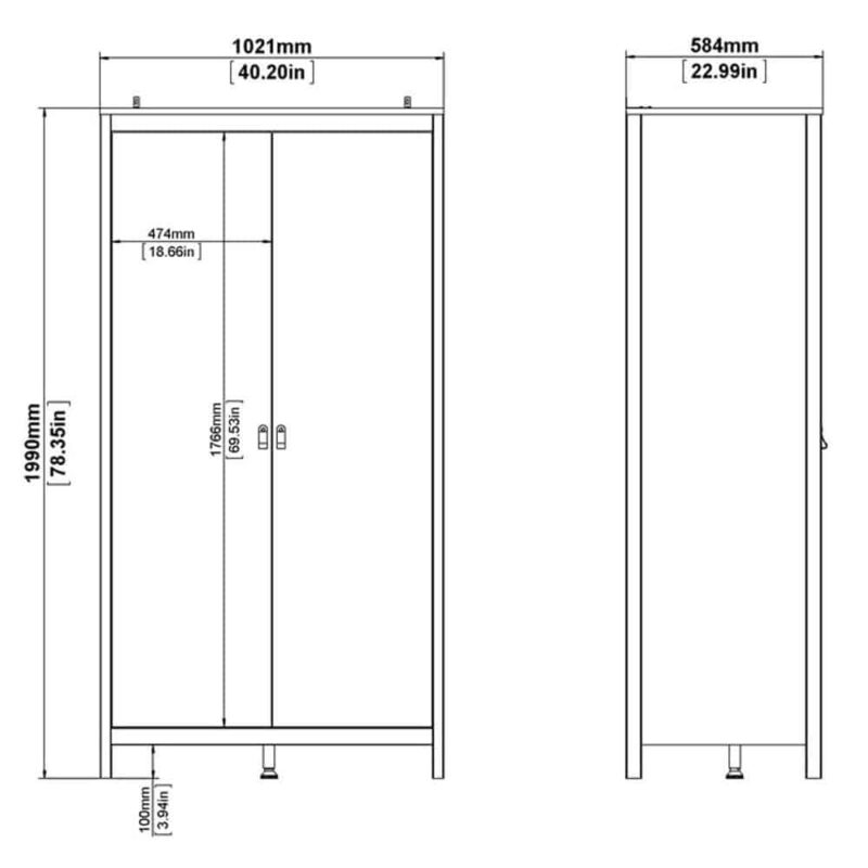 Furniture To Go Barcelona 2 Door Wardrobe Matt Black