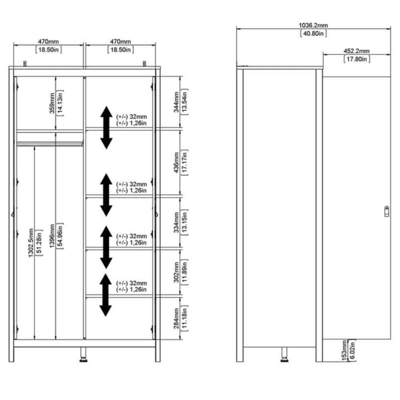 Furniture To Go Barcelona 2 Door Wardrobe Matt Black