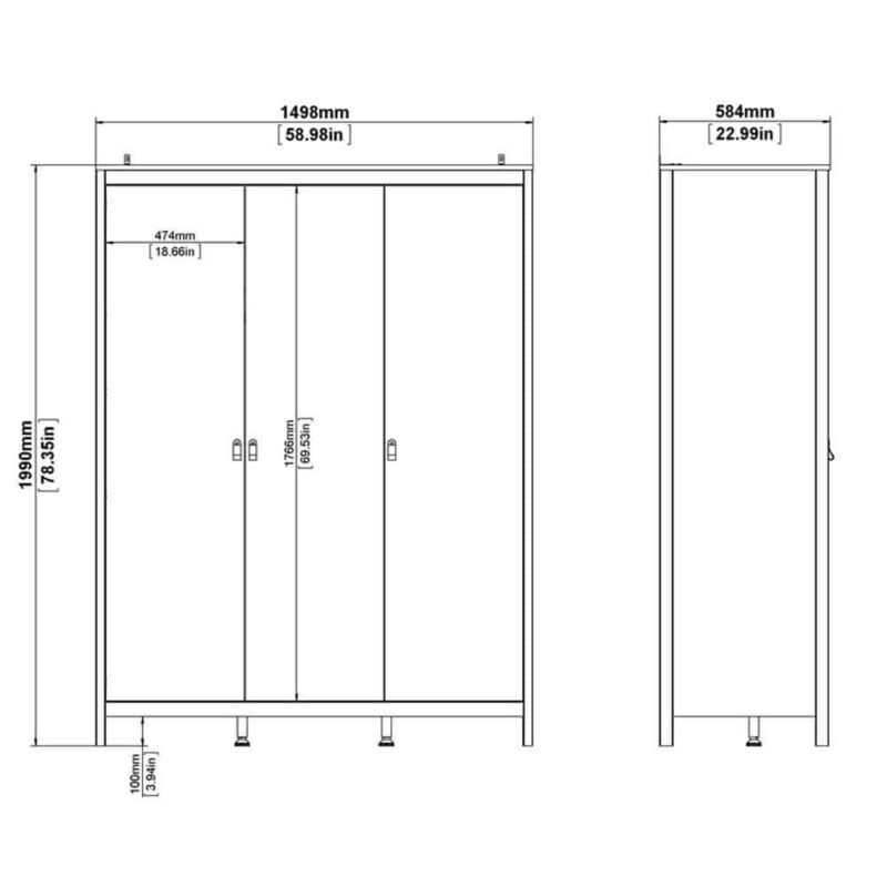Furniture To Go Barcelona 3 Door Wardrobe Matt Black