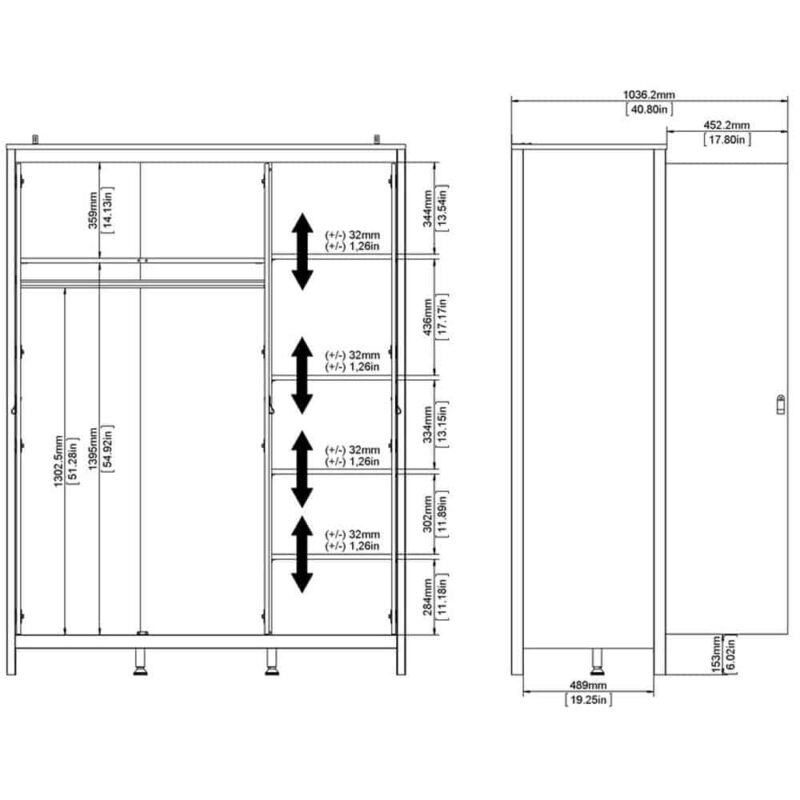 Furniture To Go Barcelona 3 Door Wardrobe Matt Black