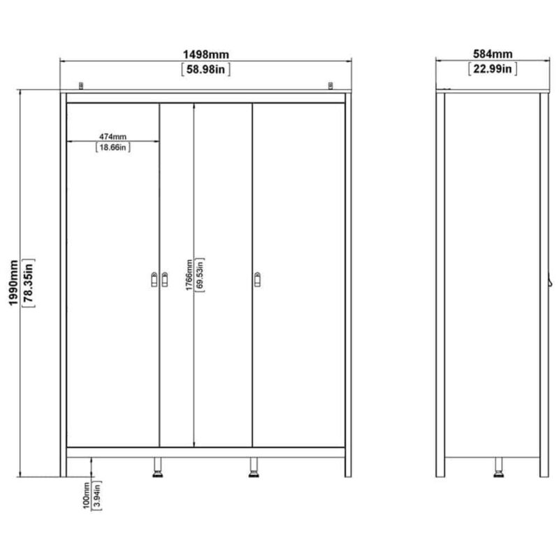 Furniture To Go Barcelona 3 Door Wardrobe White