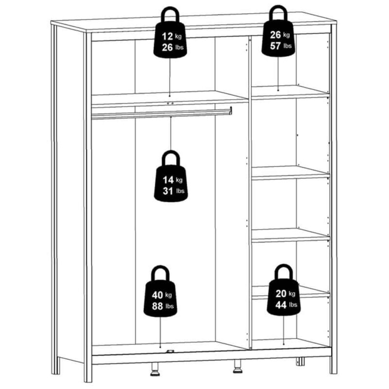 Furniture To Go Barcelona 3 Door Wardrobe White
