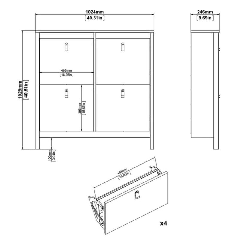 Furniture To Go Barcelona 4 Compartment Shoe Cabinet White