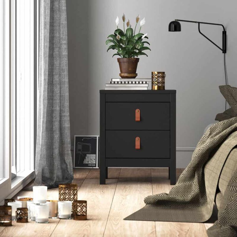 Furniture To Go Barcelona Bedside Table 2 Drawers Matt Black