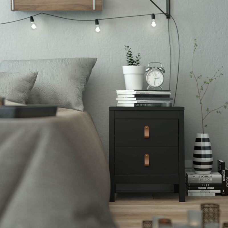 Furniture To Go Barcelona Bedside Table 2 Drawers Matt Black