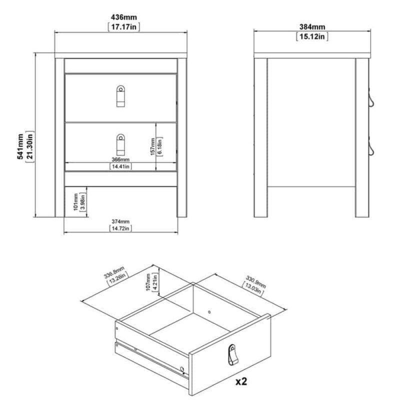 Furniture To Go Barcelona Bedside Table 2 Drawers White
