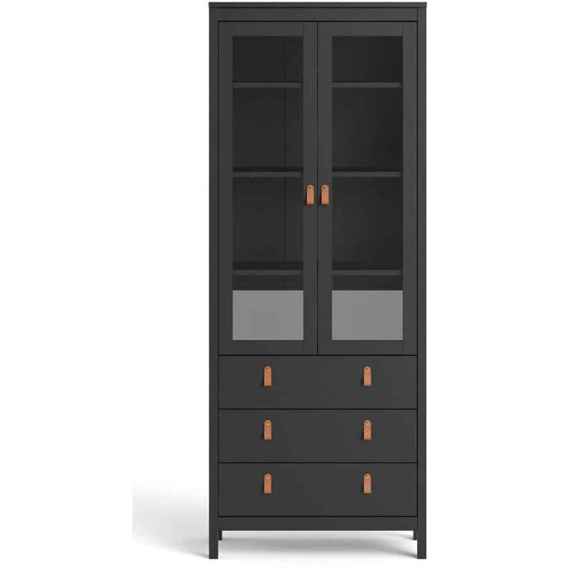 Furniture To Go Barcelona China Cabinet 2 Glass Doors 3 Drawers Matt Black