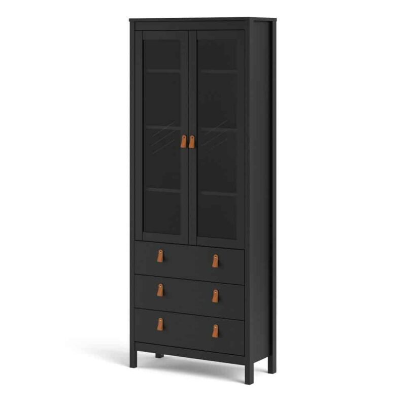 Furniture To Go Barcelona China Cabinet 2 Glass Doors 3 Drawers Matt Black