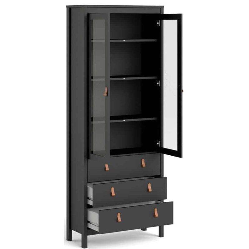 Furniture To Go Barcelona China Cabinet 2 Glass Doors 3 Drawers Matt Black