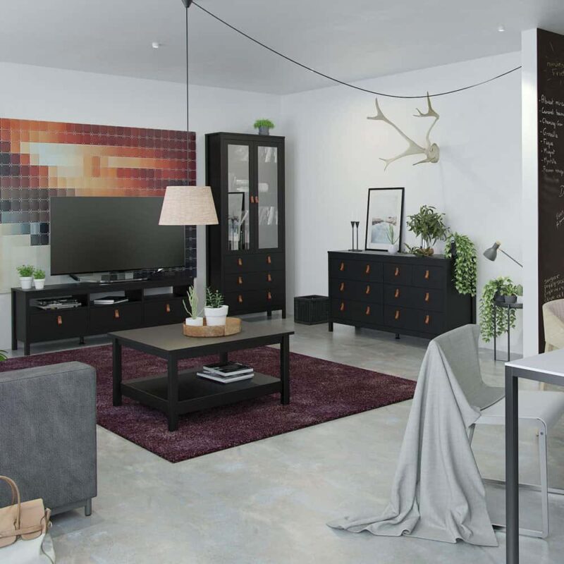 Furniture To Go Barcelona China Cabinet 2 Glass Doors 3 Drawers Matt Black