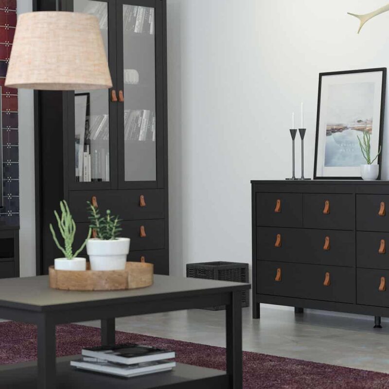 Furniture To Go Barcelona China Cabinet 2 Glass Doors 3 Drawers Matt Black