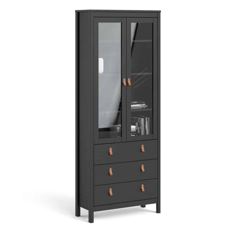 Furniture To Go Barcelona China Cabinet 2 Glass Doors 3 Drawers Matt Black