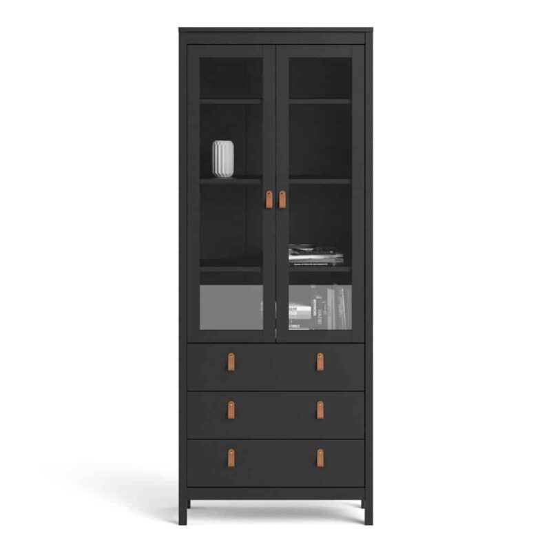 Furniture To Go Barcelona China Cabinet 2 Glass Doors 3 Drawers Matt Black
