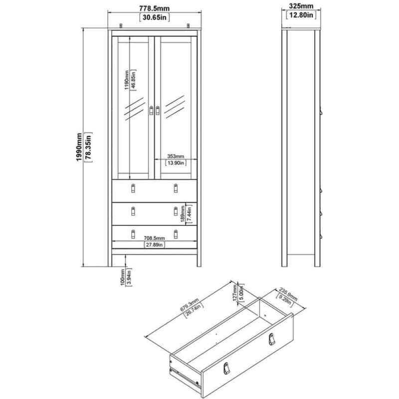 Furniture To Go Barcelona China Cabinet 2 Glass Doors 3 Drawers Matt Black