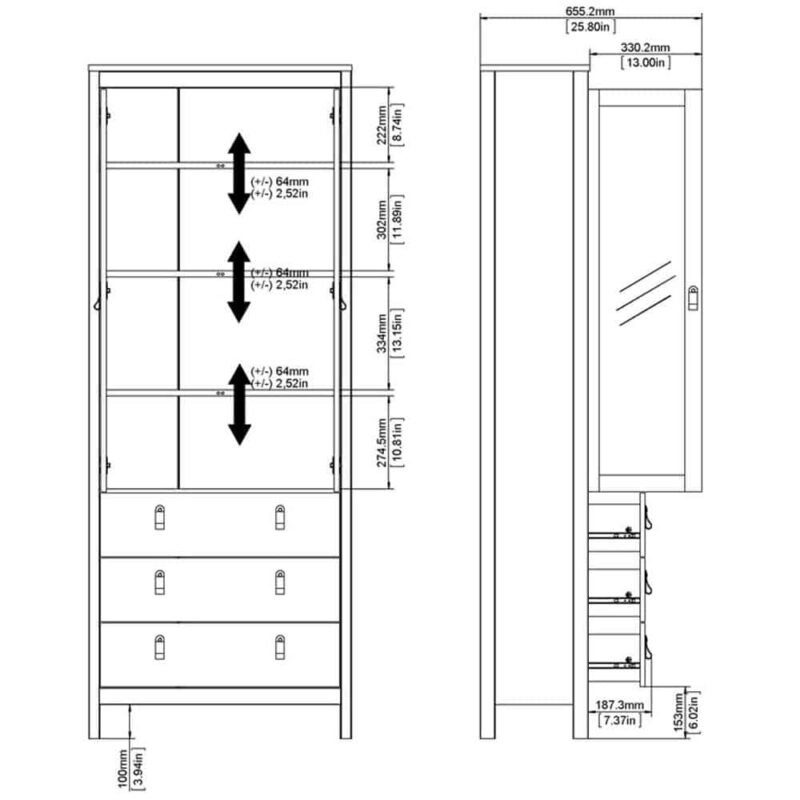 Furniture To Go Barcelona China Cabinet 2 Glass Doors 3 Drawers White