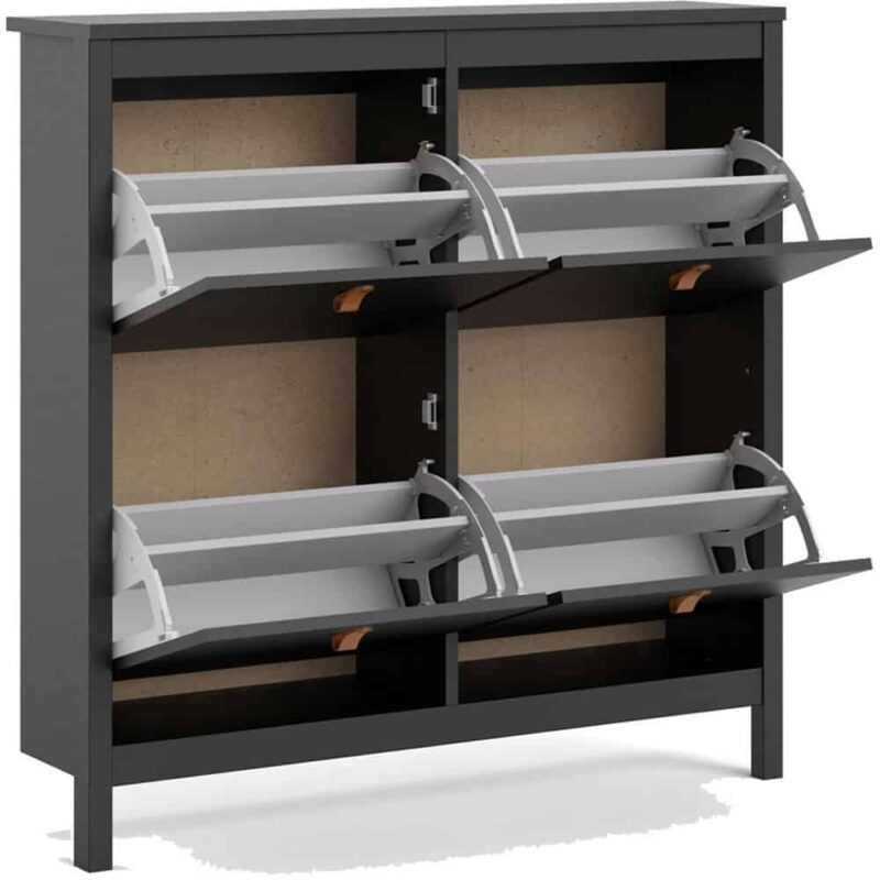 Furniture To Go Barcelona 4 Compartment Shoe Cabinet Matt Black