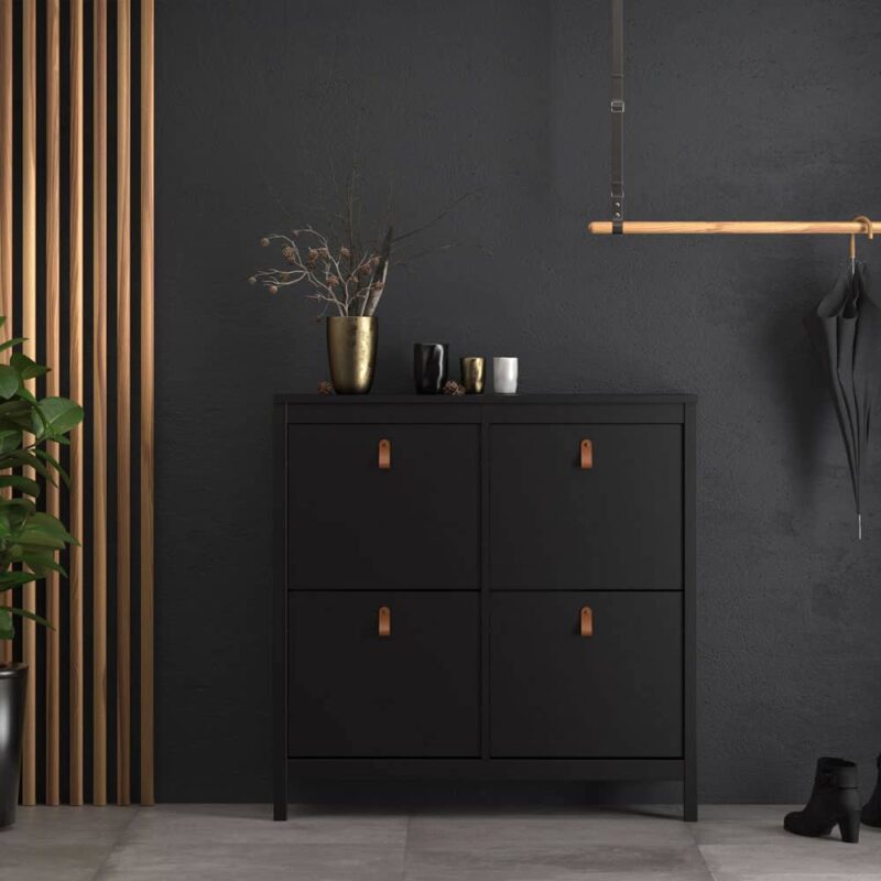 Furniture To Go Barcelona 4 Compartment Shoe Cabinet Matt Black