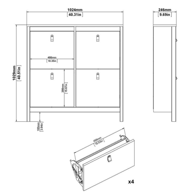 Furniture To Go Barcelona 4 Compartment Shoe Cabinet Matt Black