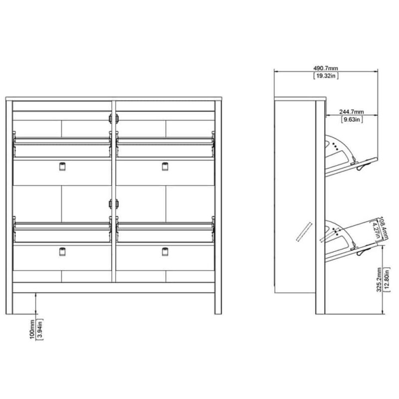Furniture To Go Barcelona 4 Compartment Shoe Cabinet Matt Black