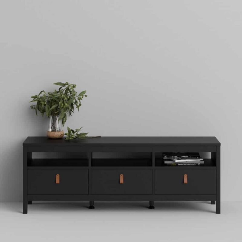Furniture To Go Barcelona TV Unit 3 Drawers Matt Black