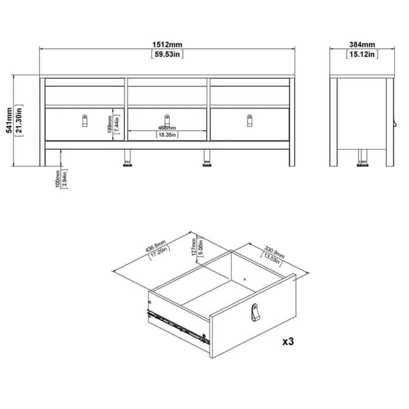 Furniture To Go Barcelona TV Unit 3 Drawers Matt Black