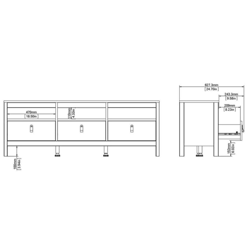 Furniture To Go Barcelona TV Unit 3 Drawers Matt Black