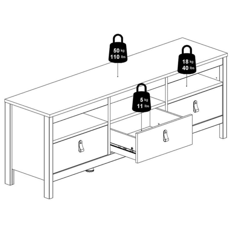 Furniture To Go Barcelona TV Unit 3 Drawers Matt Black