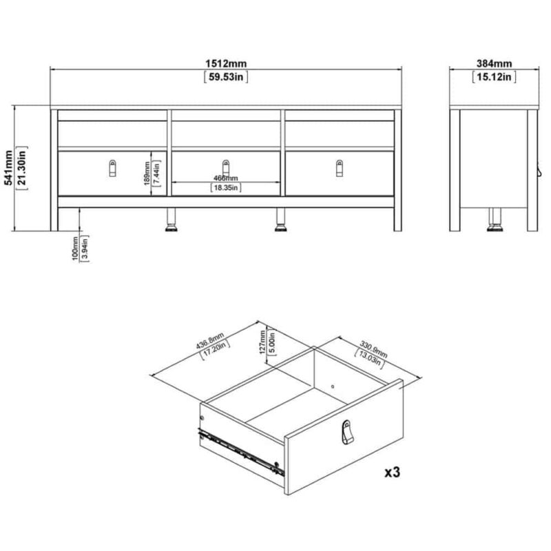 Furniture To Go Barcelona TV Unit 3 Drawers White