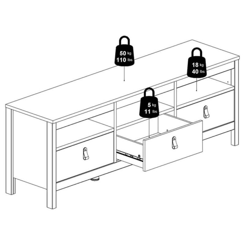 Furniture To Go Barcelona TV Unit 3 Drawers White