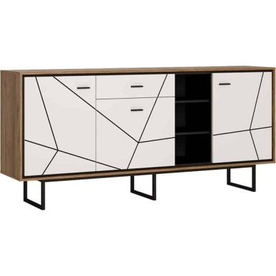 Furniture To Go Brolo 3 Door 1 Drawer Wide Sideboard Walnut White Black