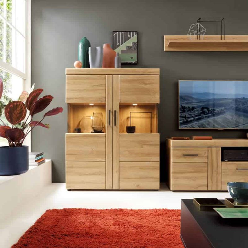 Furniture To Go Cortina Low Wide 2 Door Display Cabinet Oak