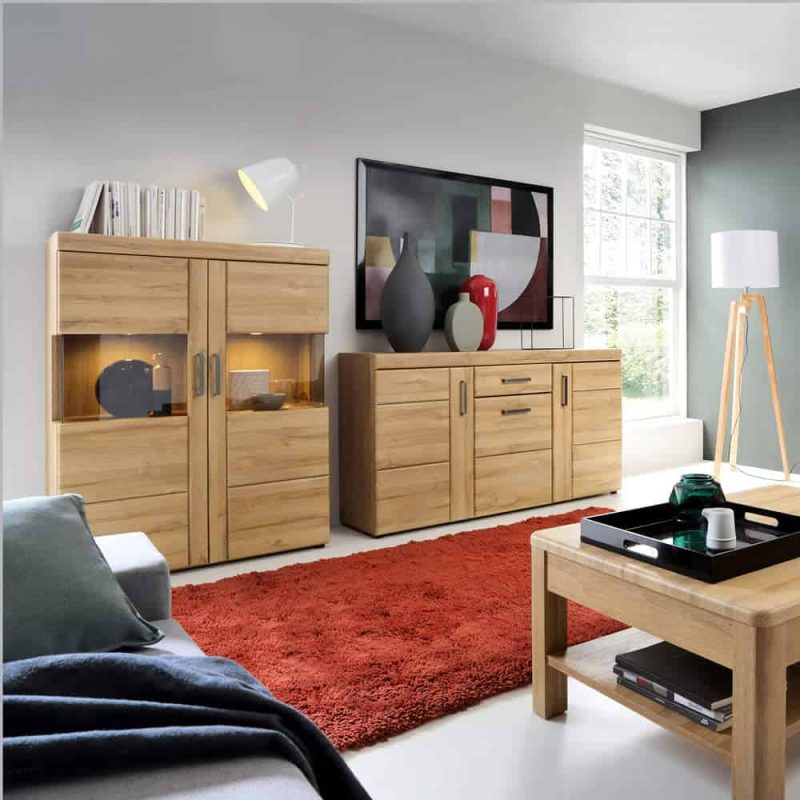 Furniture To Go Cortina Low Wide 2 Door Display Cabinet Oak