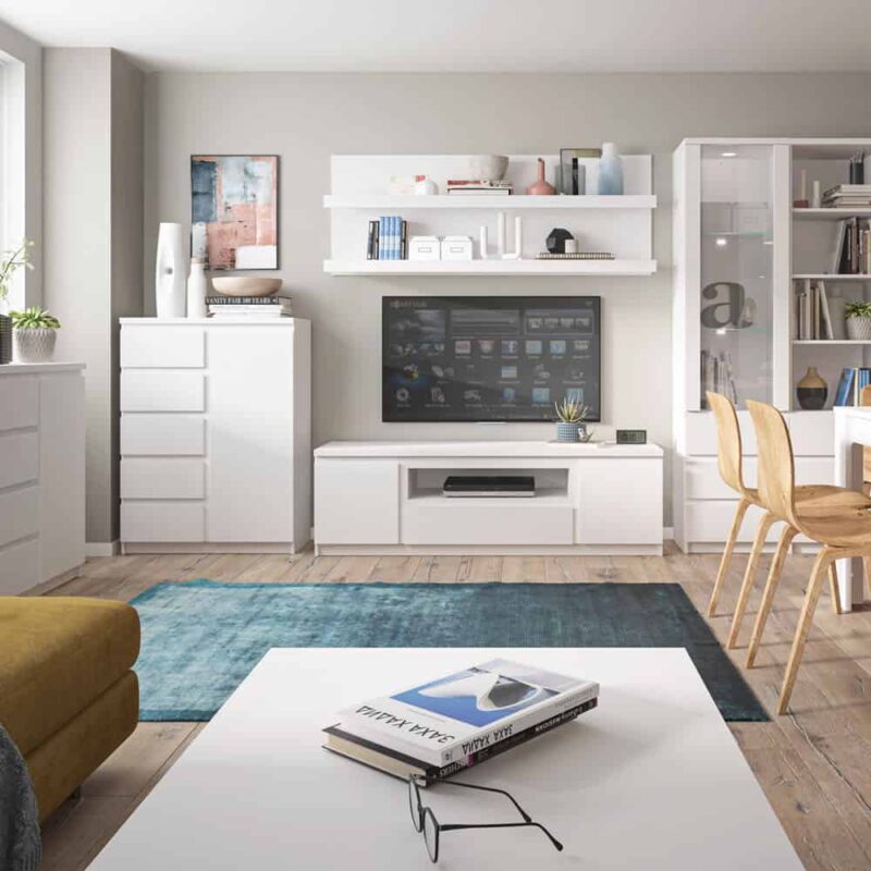 Furniture To Go Fribo 2 Door 1 Drawer 136cm Wide TV Cabinet White