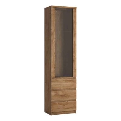 Furniture To Go Fribo Tall Narrow 1 Door 3 Drawer Display Cabinet Oak