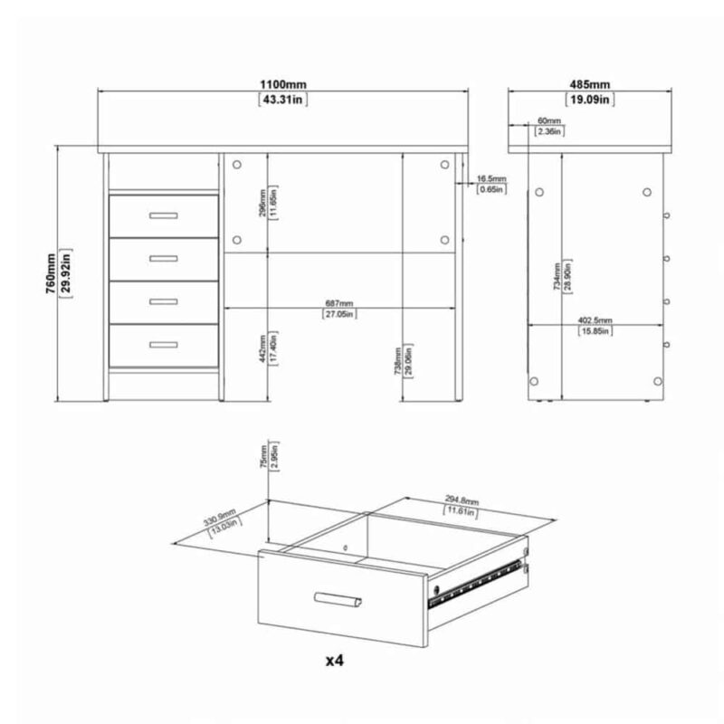 Furniture To Go Function Plus 4 Drawer Desk Oak