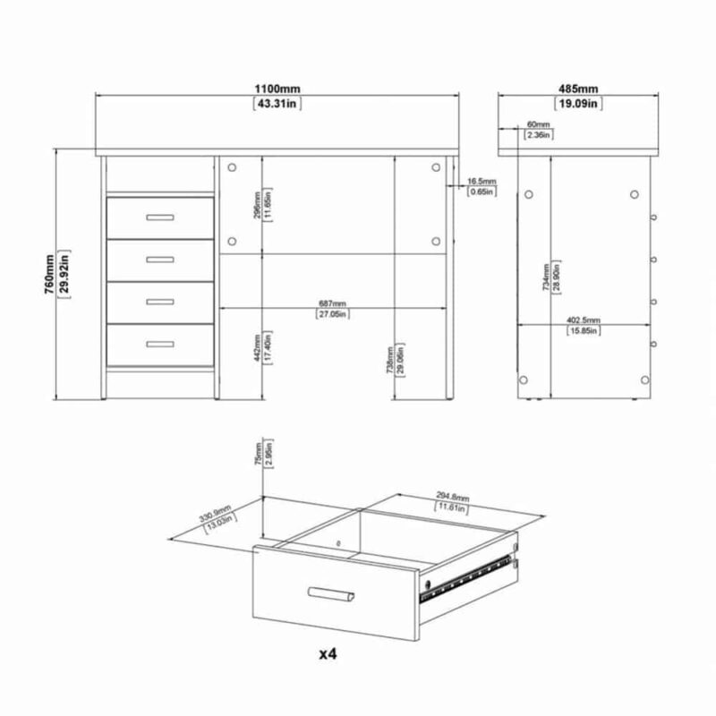 Furniture To Go Function Plus 4 Drawer Desk White