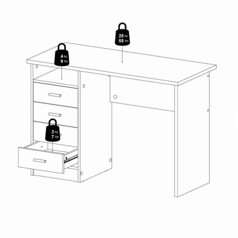 Furniture To Go Function Plus 4 Drawer Desk White