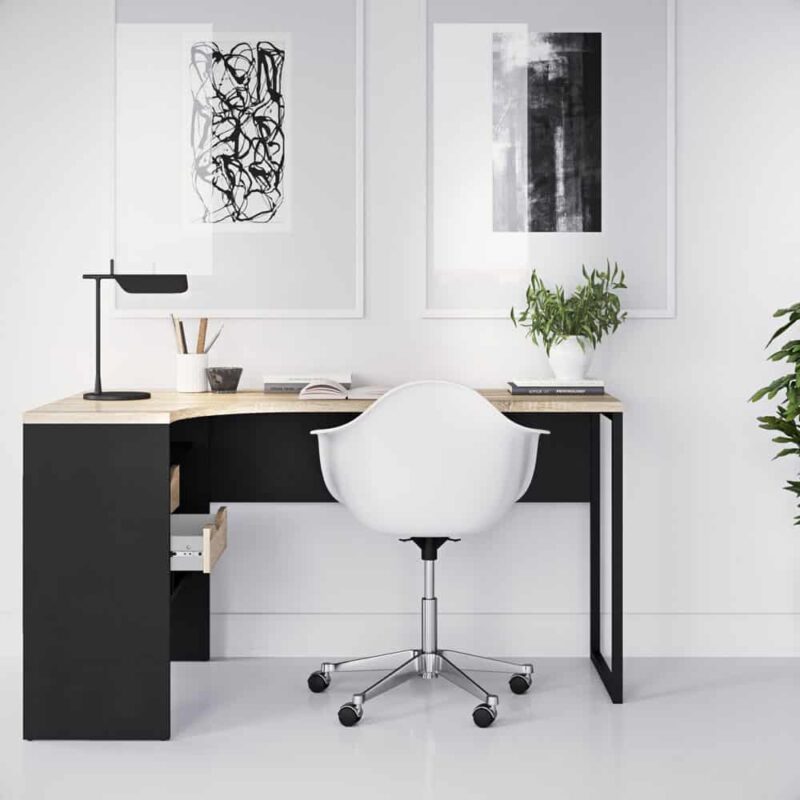 Furniture To Go Function Plus Corner Desk 2 Drawers Matt Black Oak