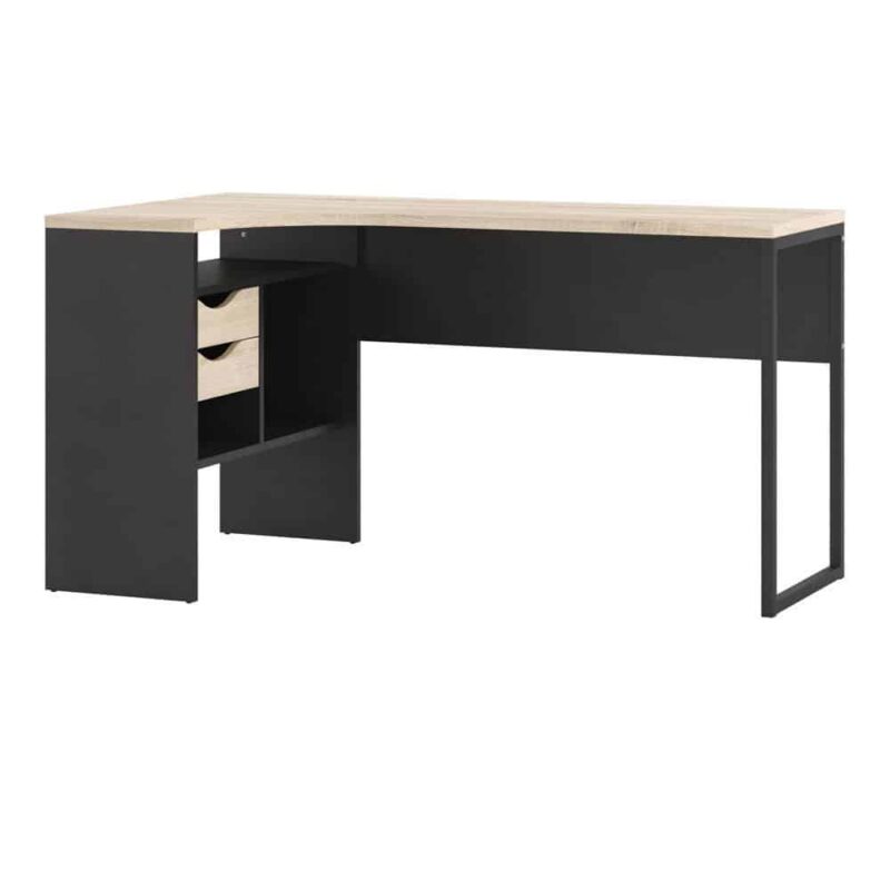 Furniture To Go Function Plus Corner Desk 2 Drawers Matt Black Oak